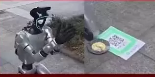 சீனாவில் கியூஆர் கோடு அட்டையுடன் யாசகம் கோரும் ரோபோ